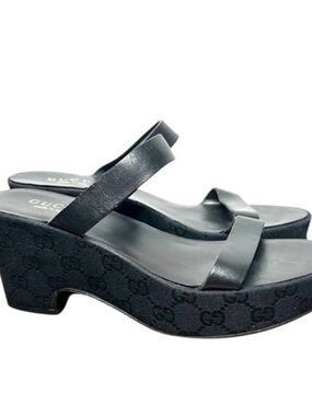 Gucci Black Monogram Platform Slide Sandals